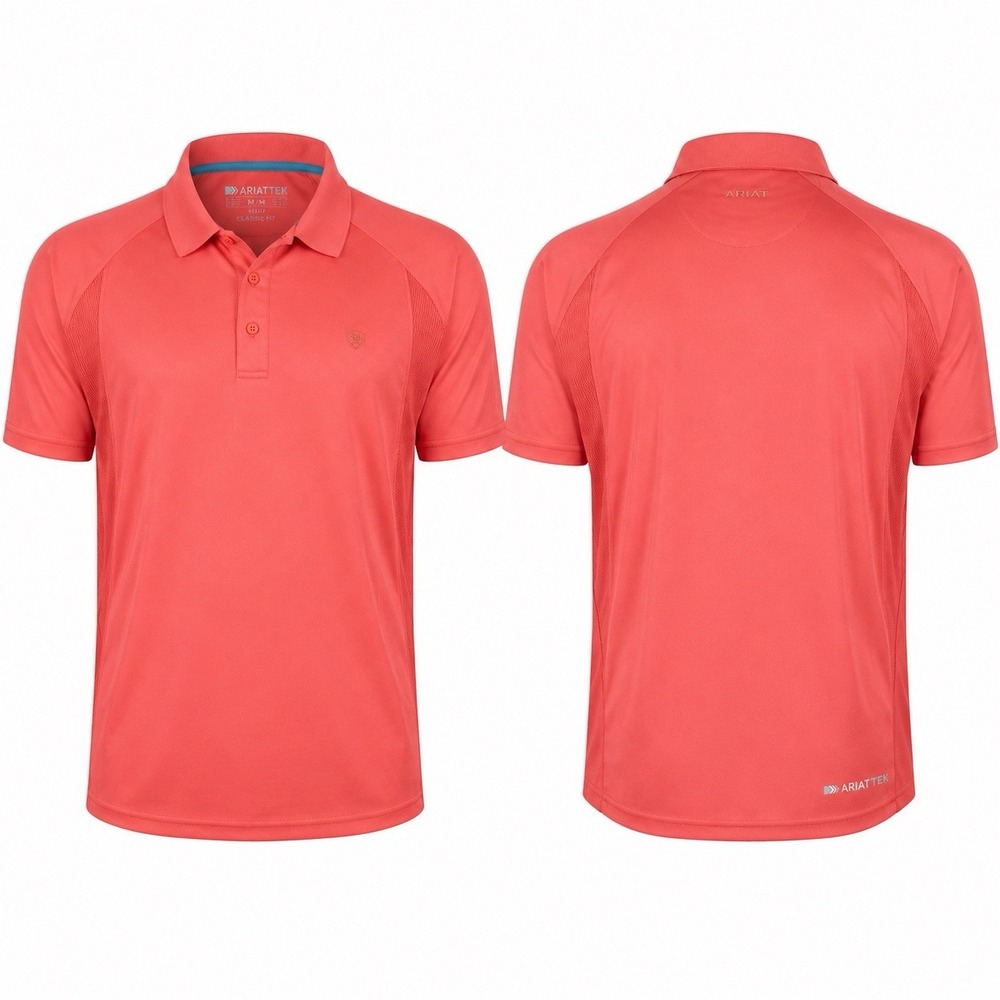 Ariat TEK AC SS Polo Mens Medium Peach Echo Performance Golf Shirt 10044937 NEW